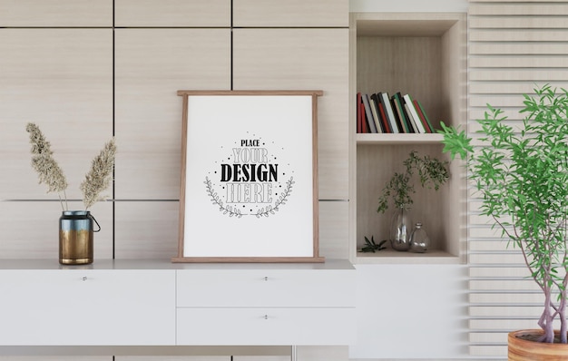 Moldura de pôster na sala de estar Psd Mockup