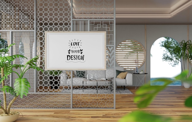 Moldura de pôster na sala de estar Psd Mockup