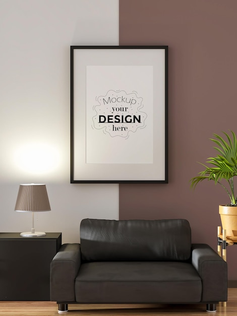 Moldura de pôster na sala de estar Psd Mockup