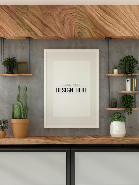 Moldura de pôster na sala de estar Psd Mockup