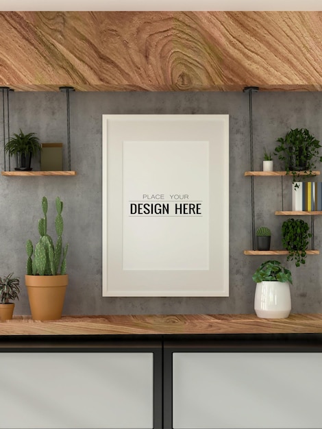 Moldura de pôster na sala de estar psd mockup