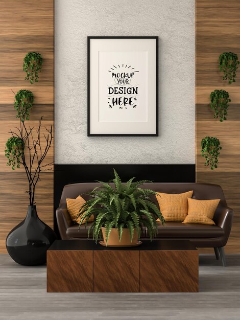 Moldura de pôster na sala de estar Psd Mockup