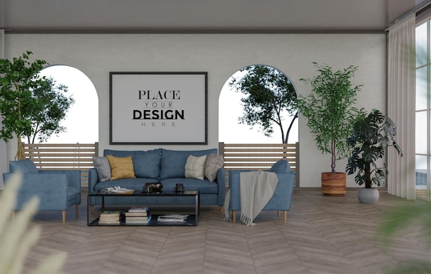 Moldura de pôster na sala de estar Psd Mockup