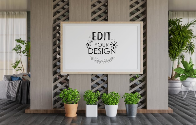 Moldura de pôster na sala de estar Psd Mockup