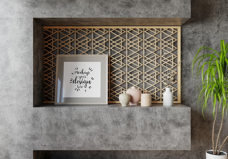 PSD moldura de pôster na sala de estar psd mockup