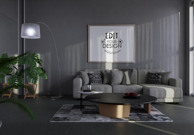 Moldura de pôster na sala de estar Psd Mockup