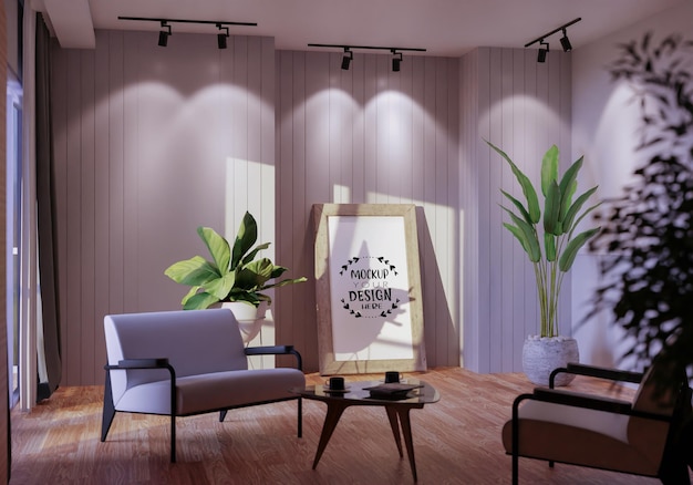 Moldura de pôster na sala de estar Psd Mockup