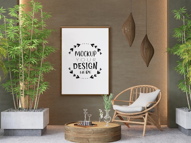 Moldura de pôster na sala de estar Psd Mockup