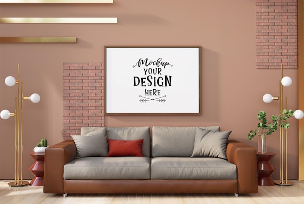 Moldura de pôster na sala de estar Psd Mockup