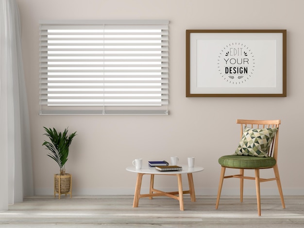 Moldura de pôster na sala de estar Psd Mockup