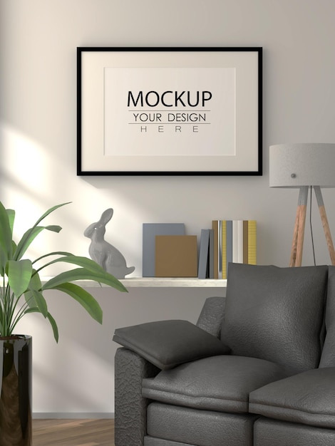 Moldura de pôster na sala de estar Psd Mockup