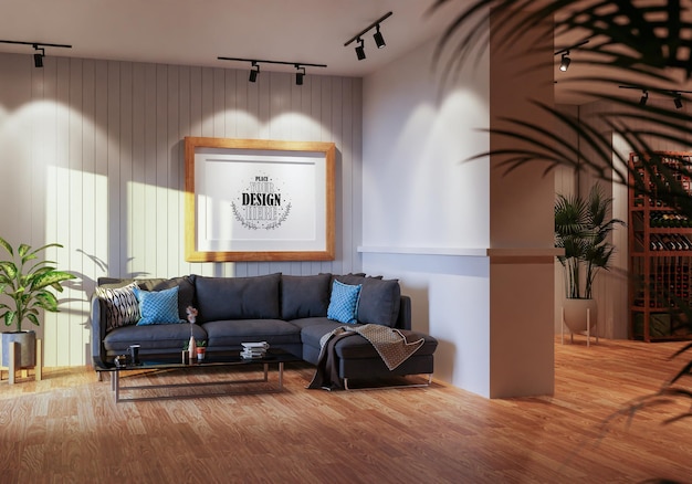 Moldura de pôster na sala de estar Psd Mockup
