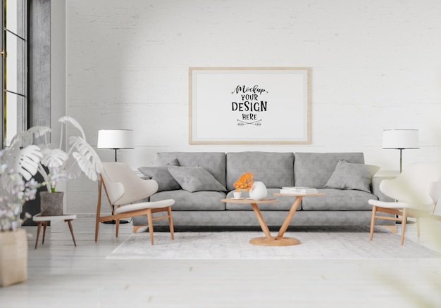 Moldura de pôster na sala de estar Psd Mockup