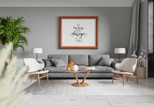 Moldura de pôster na sala de estar Psd Mockup