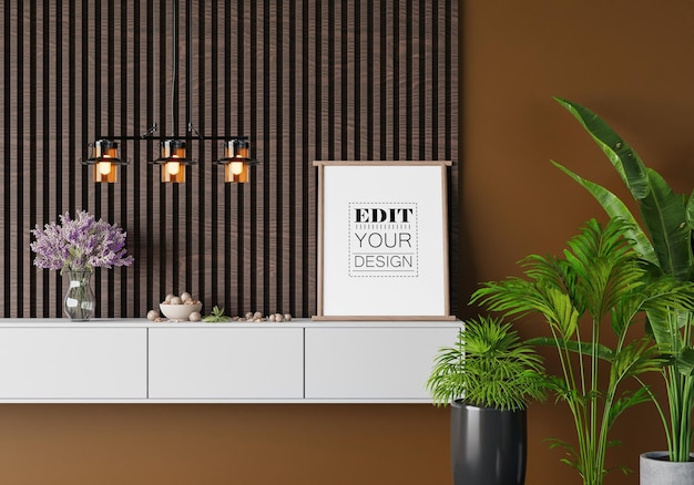 Moldura de pôster na sala de estar Psd Mockup