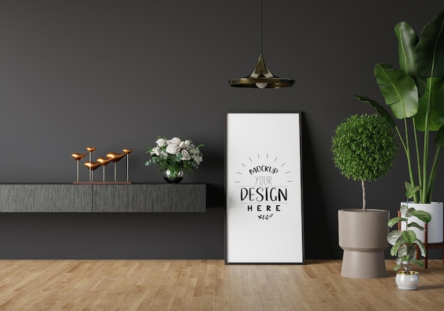 Moldura de pôster na sala de estar Psd Mockup