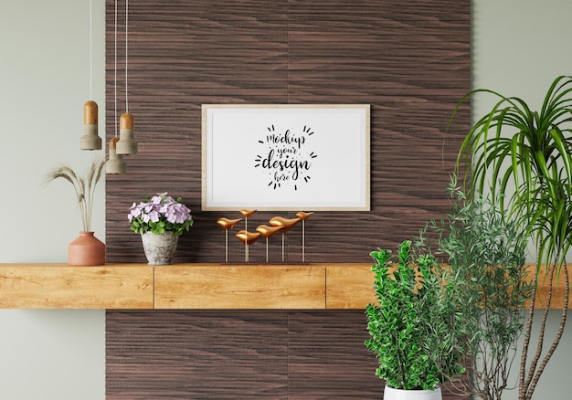 Moldura de pôster na sala de estar psd mockup