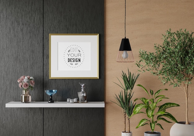 Moldura de pôster na sala de estar Psd Mockup