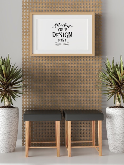 Moldura de pôster na sala de estar psd mockup