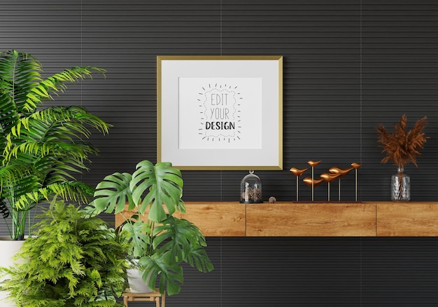 Moldura de pôster na sala de estar Psd Mockup