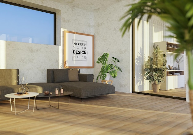 Moldura de pôster na sala de estar Psd Mockup