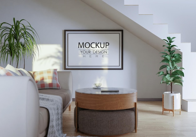 Moldura de pôster na sala de estar Psd Mockup