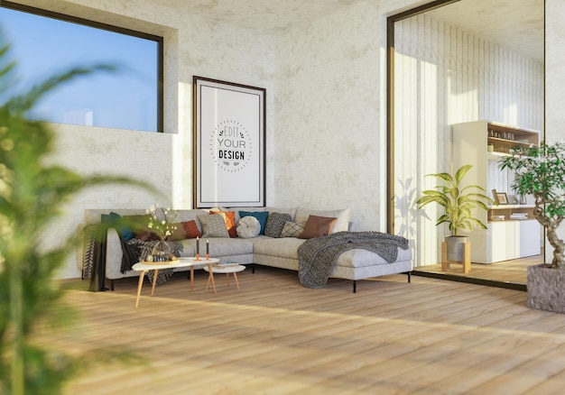 Moldura de pôster na sala de estar Psd Mockup