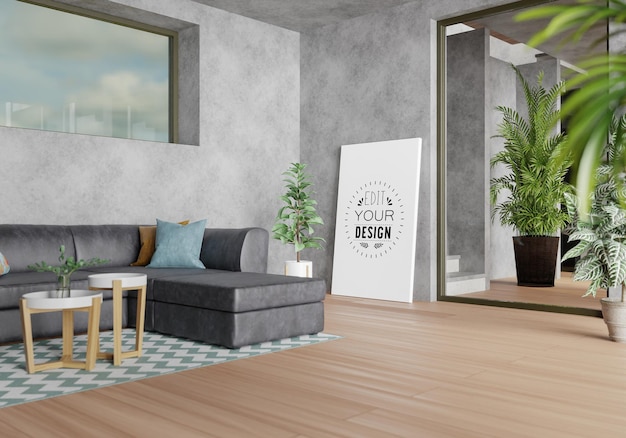 Moldura de pôster na sala de estar Psd Mockup