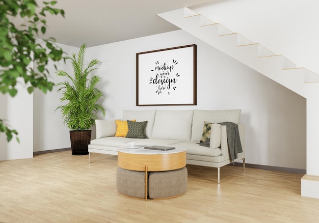 Moldura de pôster na sala de estar Psd Mockup