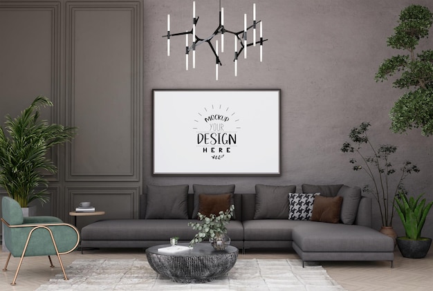 Moldura de pôster na sala de estar Psd Mockup