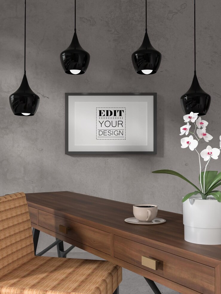 PSD moldura de pôster na sala de estar psd mockup