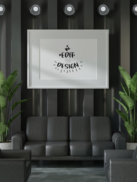 Moldura de pôster na sala de estar psd mockup