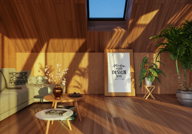 Moldura de pôster na sala de estar Psd Mockup
