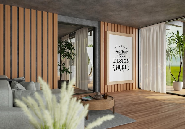 Moldura de pôster na sala de estar Psd Mockup