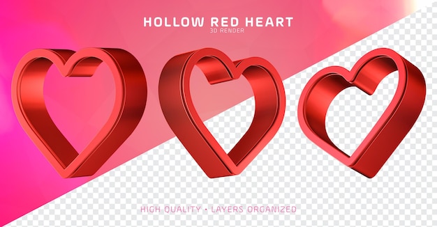 PSD moldura hallow red heart 3d isolada para composição dia dos namorados