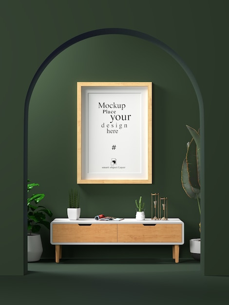Moldura interior em branco simulada na sala de estar
