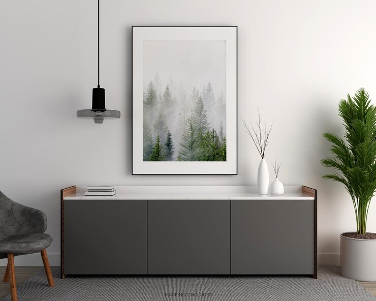 Moldura minimalista em maquetes de sala de estar isolada