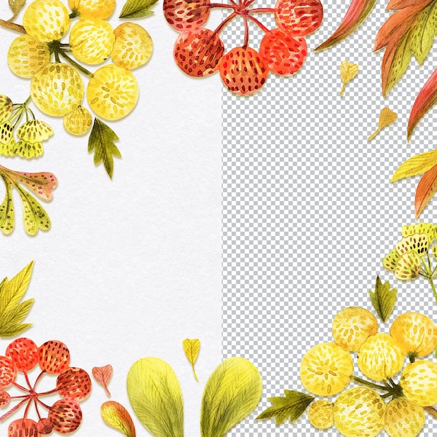 PSD moldura quadrada de plantas selvagens amarelas para qualquer cartão ilustração desenhada à mão em aquarela botânica