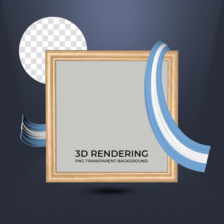 PSD moldura realista e fita com cores de bandeira argentina renderização 3d fundo transparente