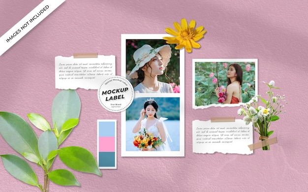 Molduras para fotos simples, maquete artística de moodboard