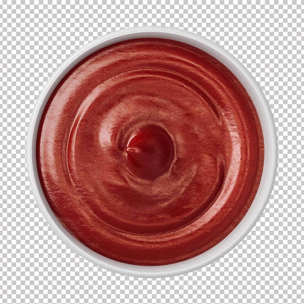 PSD molho de ketchup em pote de louça com fundo transparente 3d