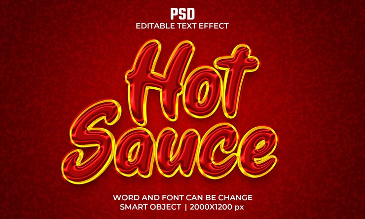PSD molho picante 3d com efeito de texto editável premium psd com fundo