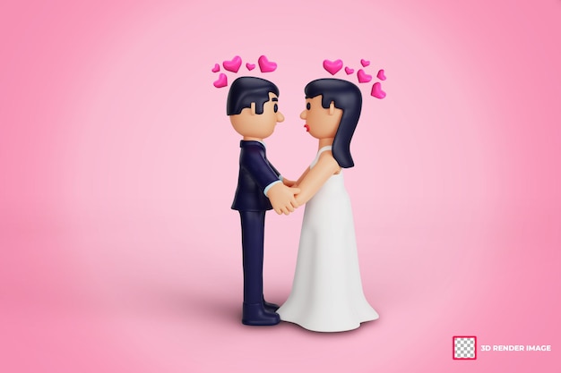 Momenti romantici delle coppie di nozze del carattere 3d