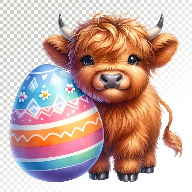 PSD momentos divertidos de vacas das highlands com o easter egg clipart