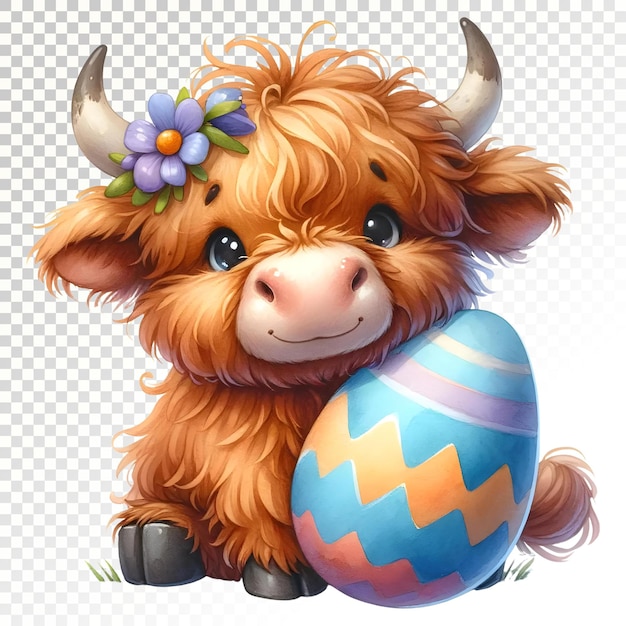 PSD momentos divertidos de vacas das highlands com o easter egg clipart