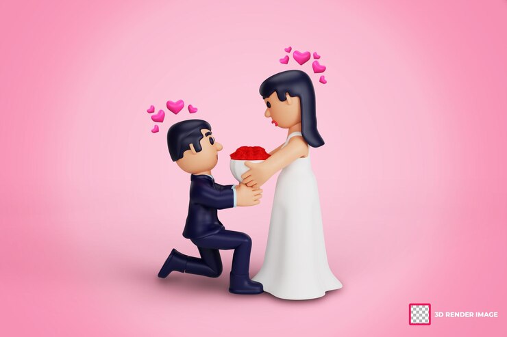 PSD momentos românticos de casal de noivos de personagem 3d