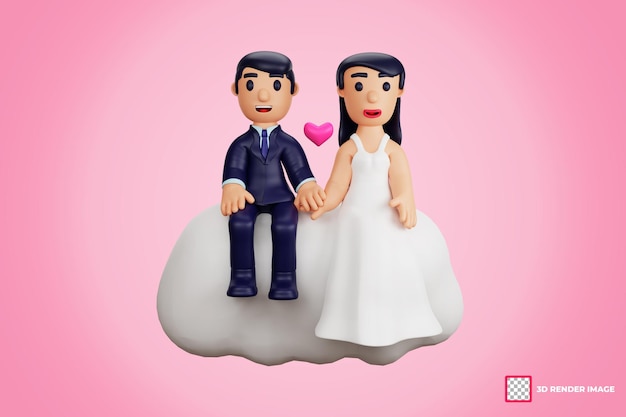 PSD momentos románticos de la pareja de la boda del personaje 3d