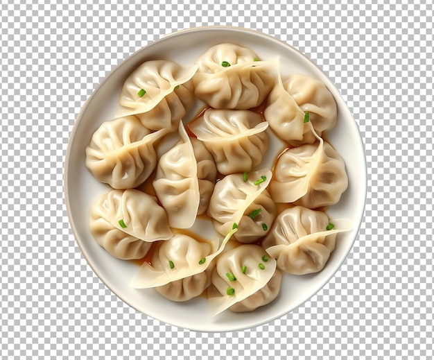 PSD momos mit chutney auf einem teller, isoliert auf weißem hintergrund, gemüsedampf momo nepalesisch traditionelles gericht