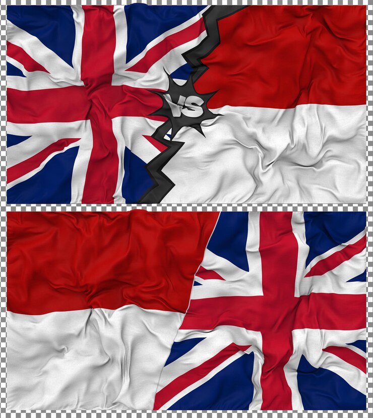 PSD mônaco contra reino unido meia bandeira combinada textura de tecido de bump renderização 3d