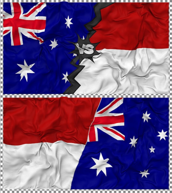 Monaco gegen Australien Halbkombinierte Flagge Stoff Bump Textur 3D-Rendering